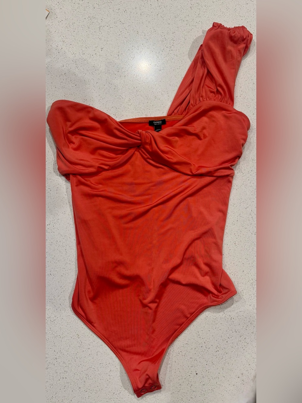 Express Red One-Shoulder Twist Front Bodysuit